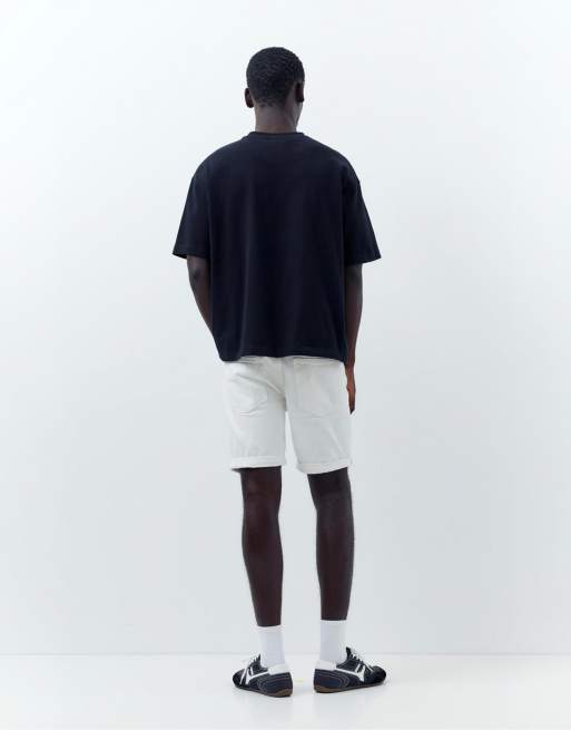 Pull&Bear Ripped denim bermuda shorts in off white, 4 of 4