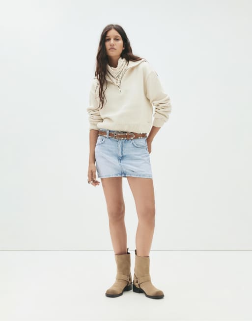 Pull&Bear Ripped denim mini skirt in pale blue ASOS