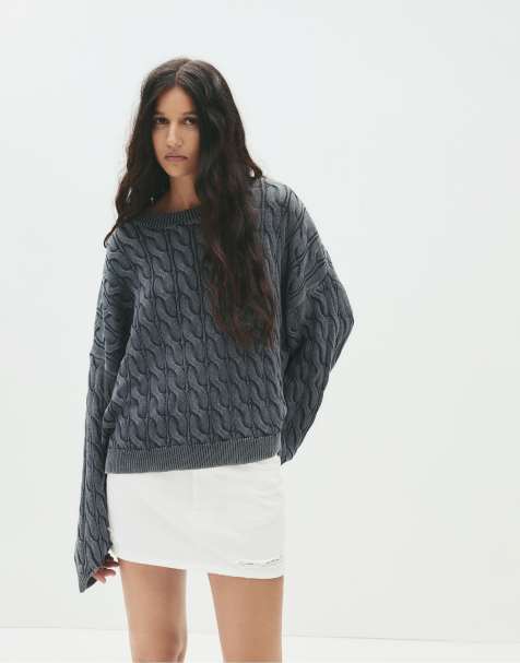 Pull&Bear Ripped denim mini skirt in white