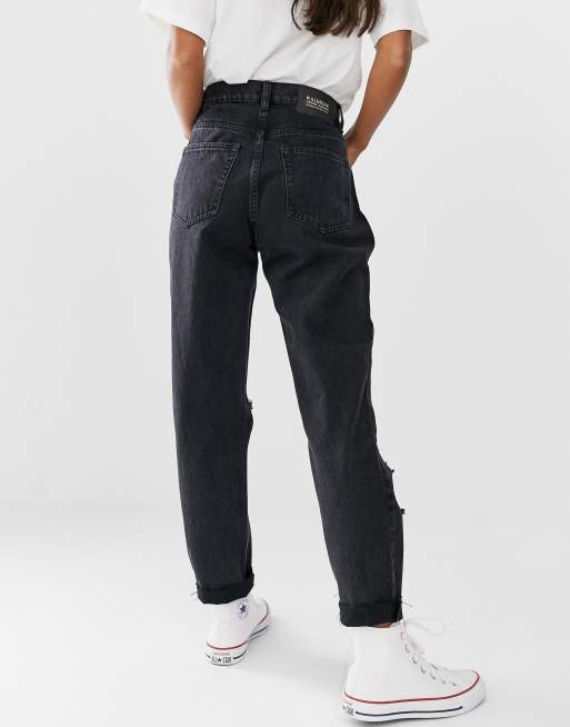 Pull Bear Ripped Mom Jean In Black Asos