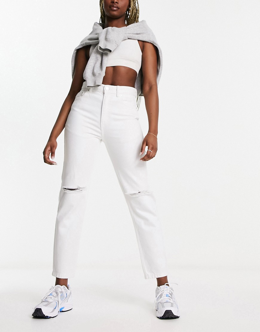 Pull & Bear ripped mom jeans in white