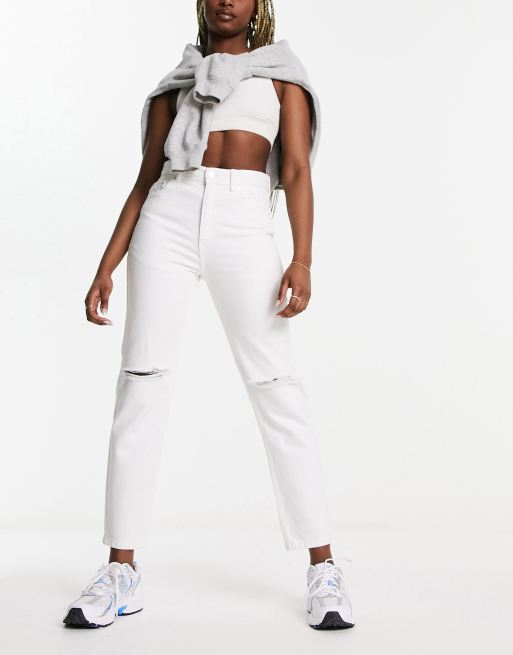 Pull&Bear ripped mom jeans in white