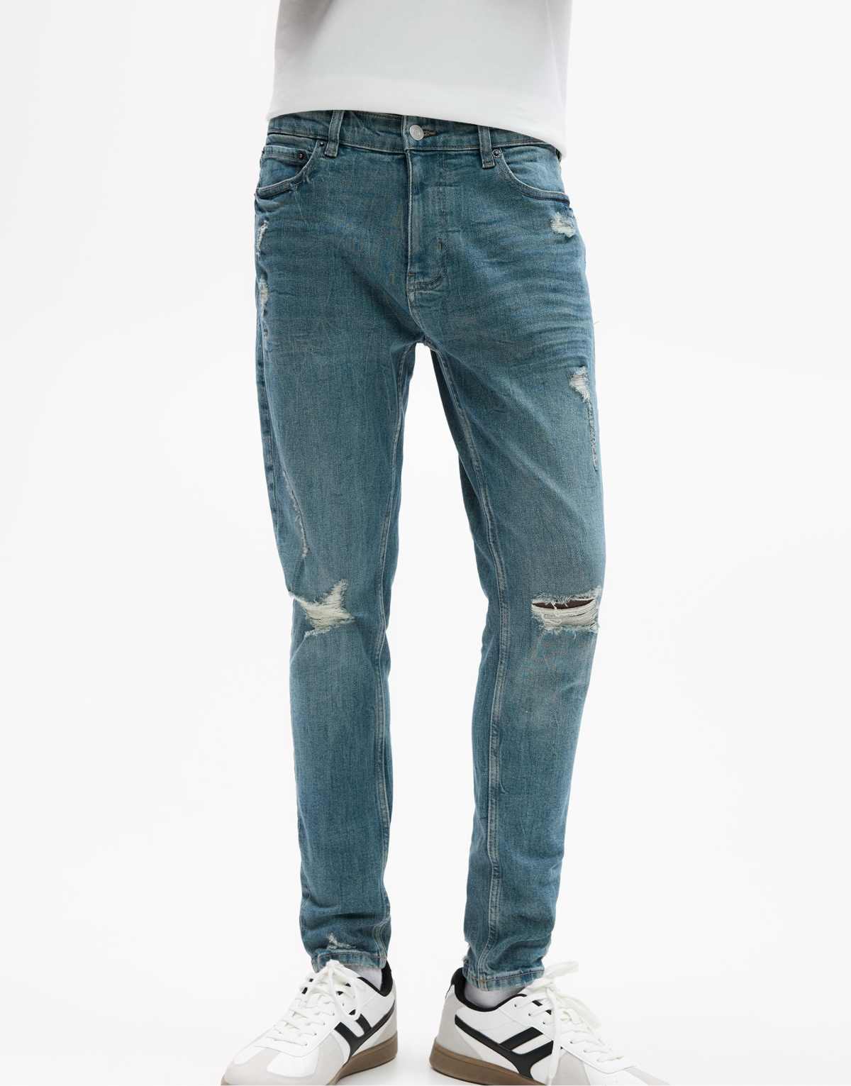 Pull&Bear Ripped skinny jeans in neon blue