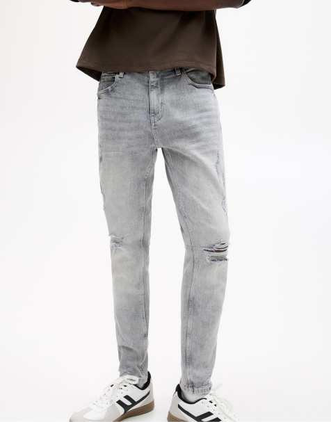 Pull&Bear Ripped skinny jeans in pale grey