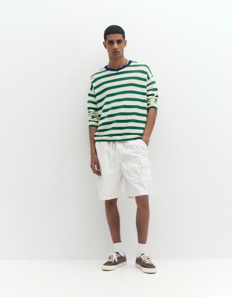 Pull&Bear Ripstop cargo bermuda shorts in off white - view 1