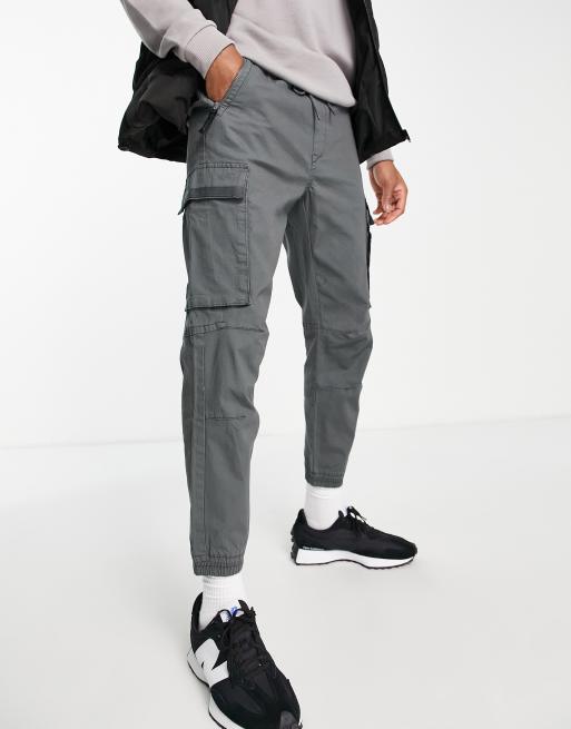 Pull&Bear ripstop cargo pants in dark grey