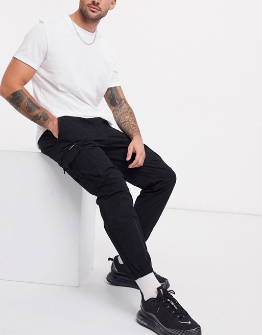 Pull&Bear ripstop cargo trousers in black
