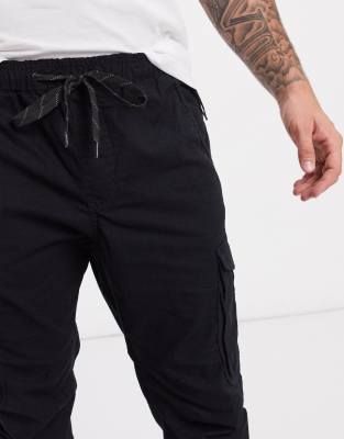 pull&bear ripstop cargo trousers in black