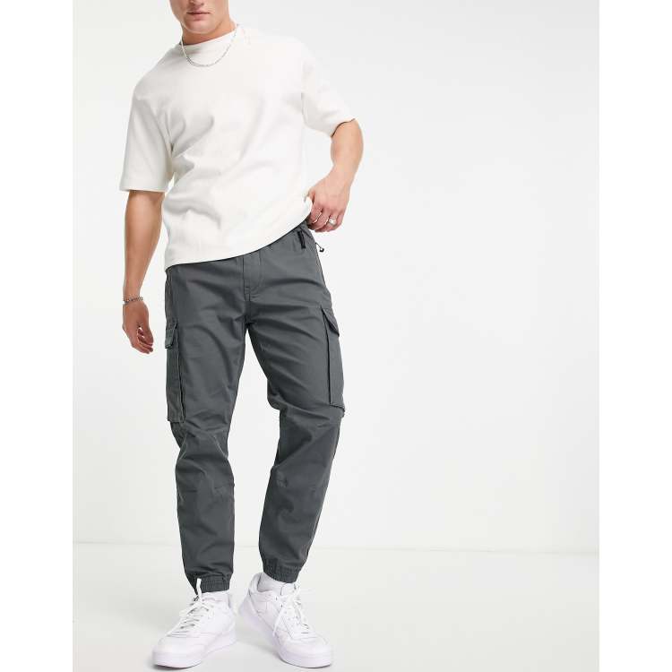 Bershka multipocket cargo trousers in dark grey, ASOS