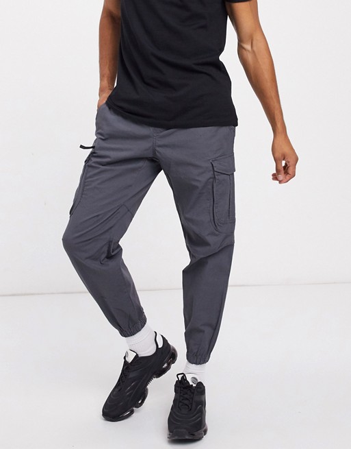 Pull&Bear ripstop cargo trousers in grey