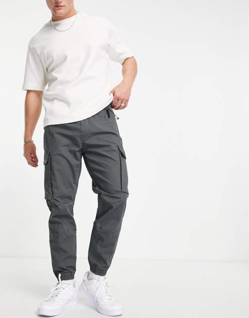 Pull&Bear – Ripstop-Cargohose in Dunkelgrau