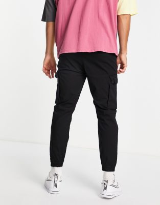 pull&bear ripstop cargo trousers in black