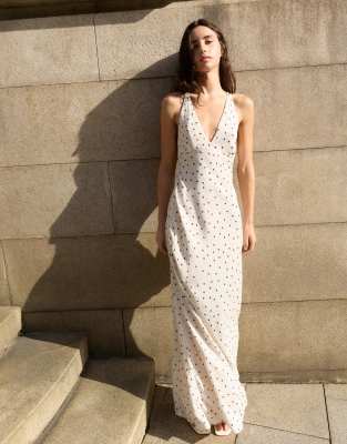 Pull & Bear - Robe à pois avec bretelles dans le dos - Glace-Blanc M