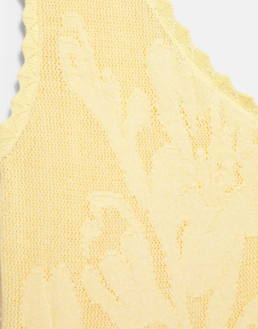 Pull&Bear - Robe asymétrique à découpes fleuries - Jaune, 6 de 7