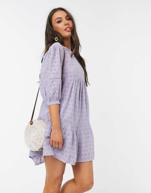 Pull&Bear Robe babydoll à volants en broderie anglaise Violet ASOS