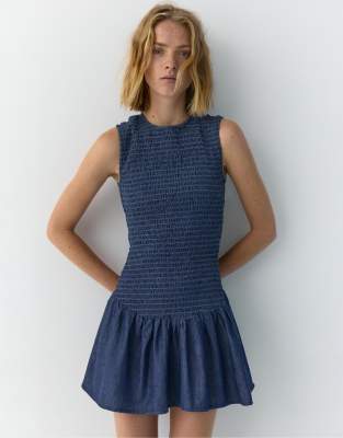 Pull & Bear - Robe babydoll courte - Bleu foncé S