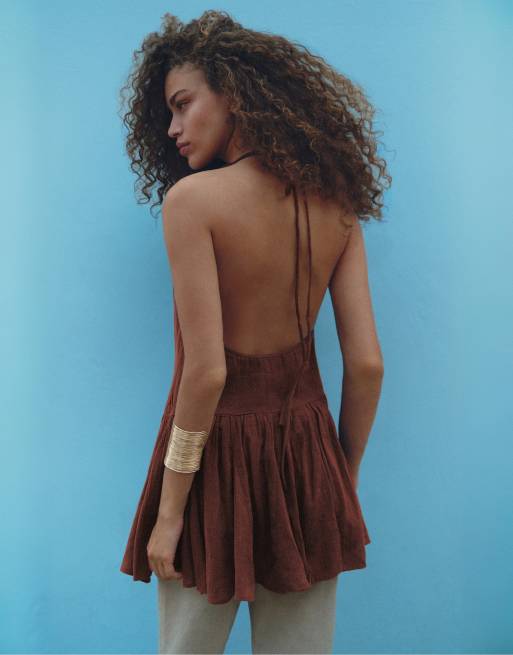 Pull&Bear robe courte à encolure croisée marron, 3 de 7