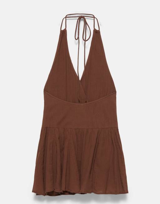Pull&Bear robe courte à encolure croisée marron, 7 de 7