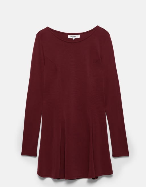 Pull&Bear - Robe courte à ourlet fluide - Lie-de-vin, 3 de 4