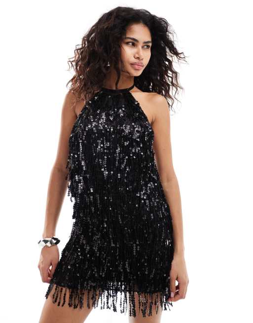 Pull&Bear - Robe courte dos nu à sequins - Noir