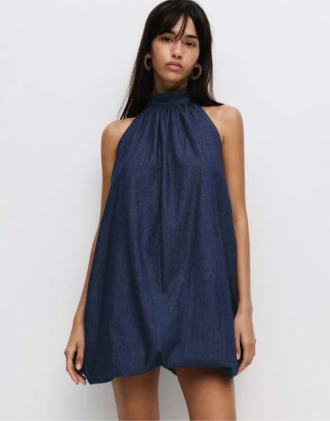 Pull&Bear - Robe courte dos nu en jean - Bleu foncé - view 1