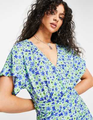 Pull&Bear tie front mini dress in blue - ASOS Price Checker