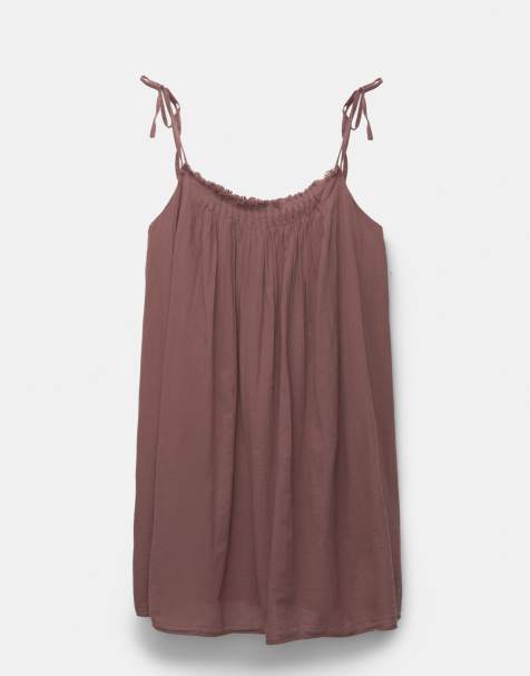 Pull&Bear - Robe courte style rustique - Aubergine - view 1