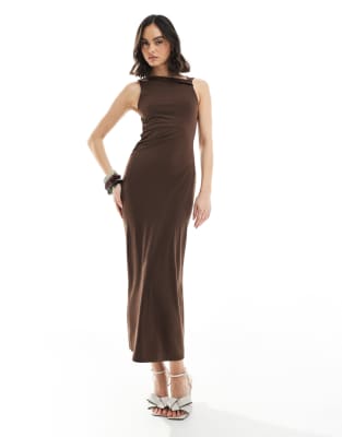 Pull&Bear - Robe longue à épaule nouée - Marron - view 1