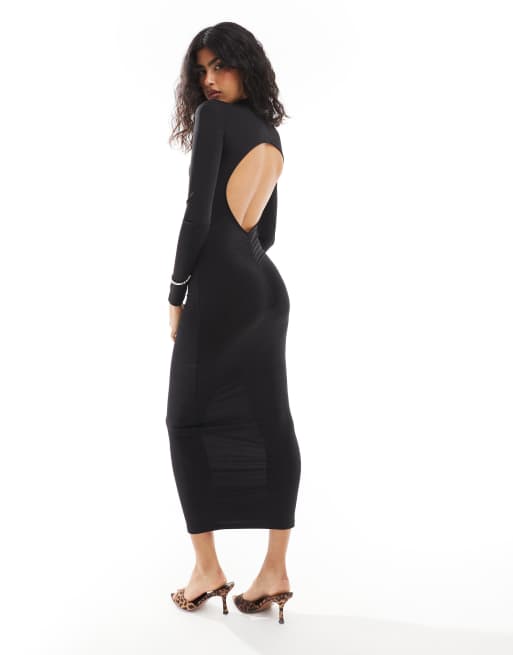 Pull&Bear - Robe longue sculptante dos nu en polyamide - Noir