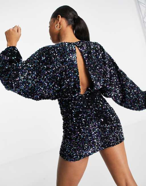 Pull Bear Robe manches longues sequins et d collet en V Multicolore