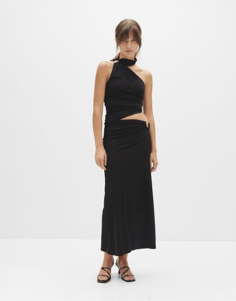 Pull&Bear - Robe mi-longue à découpes - Noir - view 1
