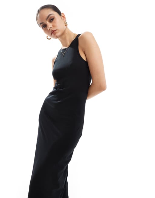 Pull&Bear - Robe mi-longue à encolure nageur - Noir
