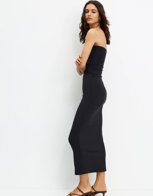 Pull&Bear - Robe mi-longue bandeau en polyamide - Noir, 4 de 4