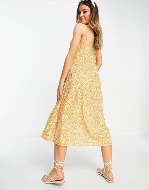 Pull Bear Robe Mi Longue Imprimee Jaune Moutarde Asos