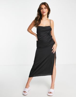 Pull&Bear satin midi slip dress in black - ASOS Price Checker