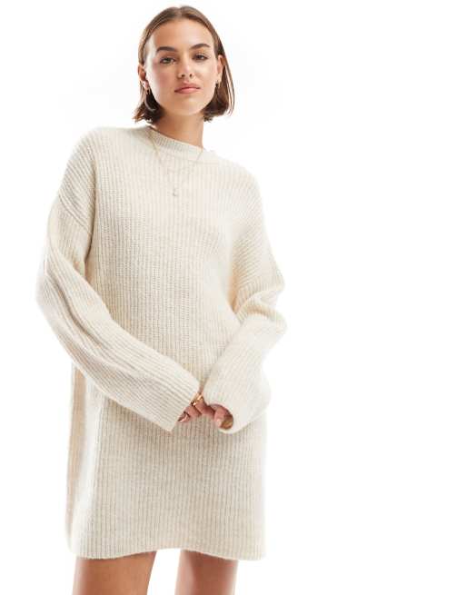 Pull&Bear - Robe pull courte en maille - Écru