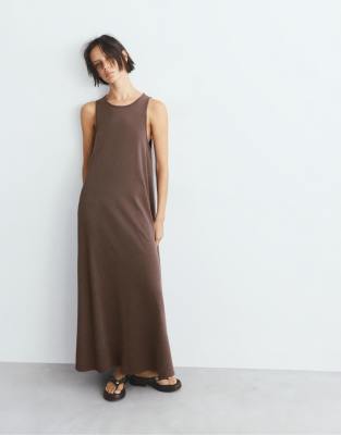 Pull & Bear - Robe t-shirt longue - Marron