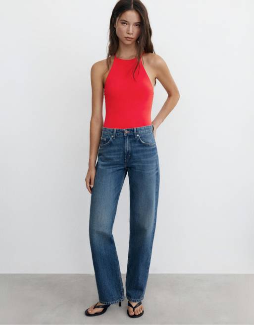 Pull&Bear – Röd body med halterneck och smala band, 3 av 4