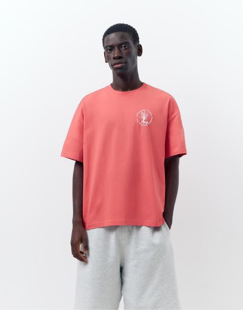 Pull&Bear – Röd t-shirt med 'Atlantic Reef'-tryck - view 1