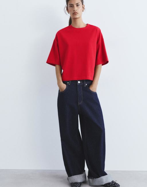 Pull&Bear – Röd t-shirt med korta ärmar och boxig passform, 5 av 7