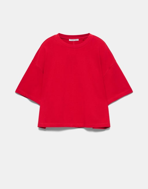 Pull&Bear – Röd t-shirt med korta ärmar och boxig passform, 6 av 7