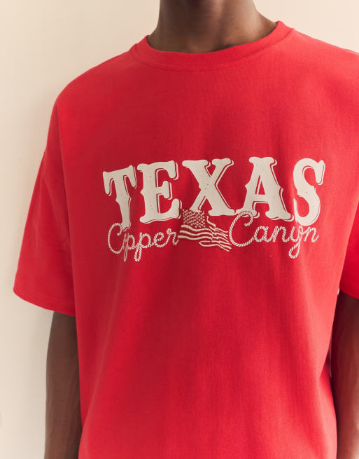Pull&Bear – Röd t-shirt med Texas-tryck, 3 av 4