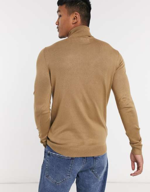 Pull&Bear roll neck jumper in tan, 2 of 4