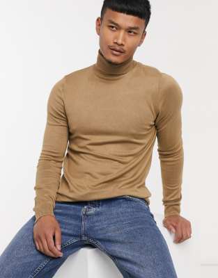 tan polo neck jumper