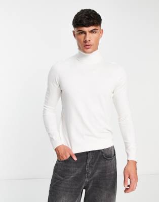 Pull & Bear roll neck jumper in white