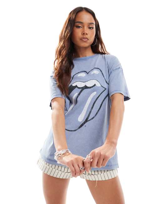 Pull&Bear Rolling Stone graphic band t-shirt in washed blue | ASOS