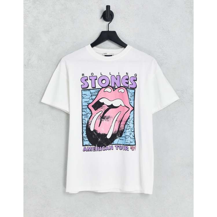 Pull&Bear Rolling Stones band t-shirt in white ASOS