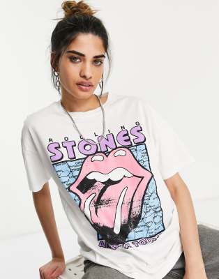 Pull Bear Rolling Stones Band T shirt In White ModeSens