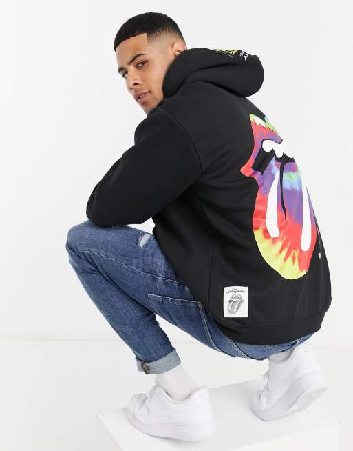 Pull Bear Rolling Stones Sweat capuche avec imprim arc en ciel au dos