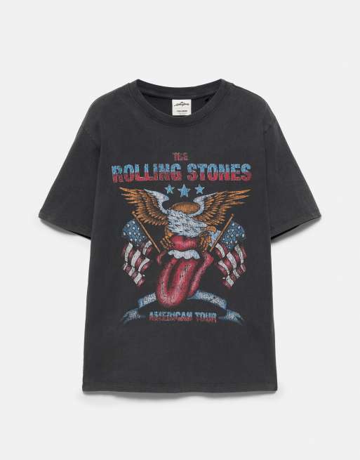 Pull&Bear Rolling Stones t-shirt i mörk antracit, 6 av 7